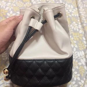 Faux Leather Black and White Bucket Bag